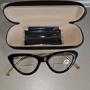 Black Cat Eye Eyeglasses w/ Gold Arms 51-18-145 Optical Frames